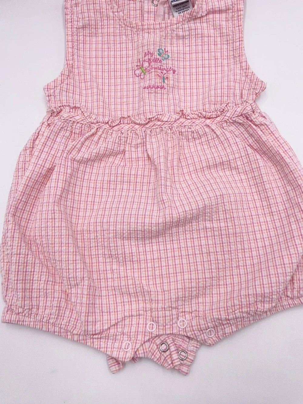 Vintage 90s Oshkosh Baby Pink Plaid Bubble Romper Cotton Fly Little Butterfly 18